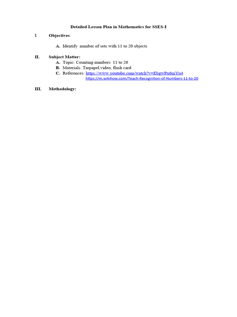 Detailed Lesson Plan in Math For Grade I - 2 | PDF | Lesson Plan | Learning