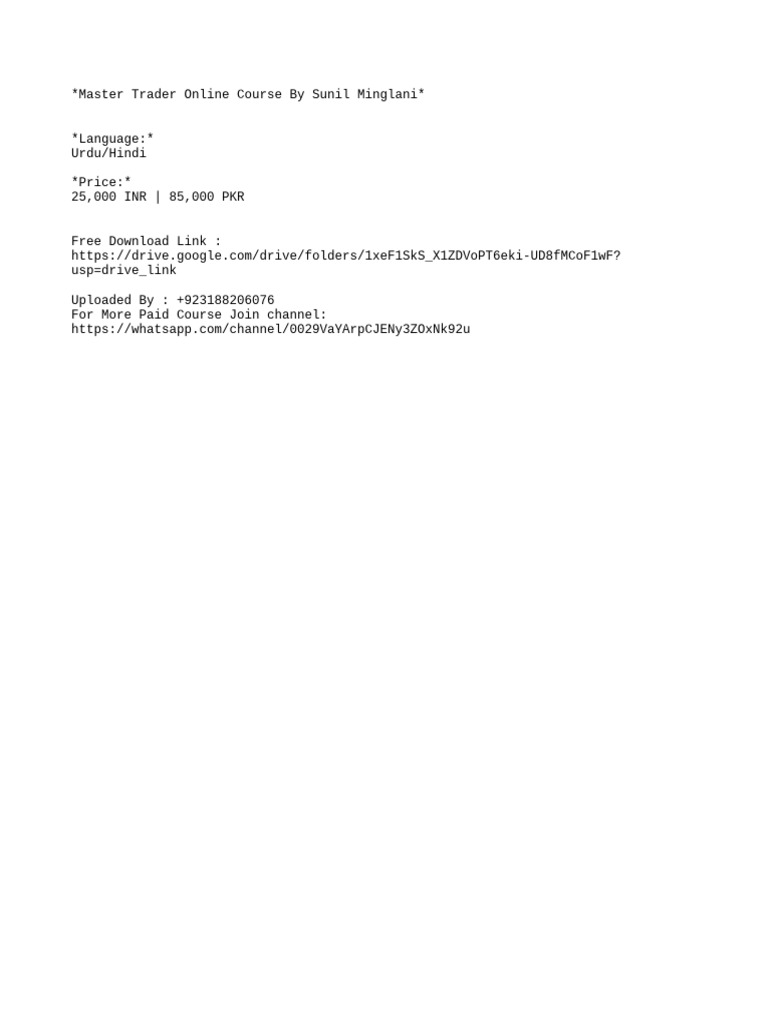 Master Trader Online Course by Sunil Minglani PDF