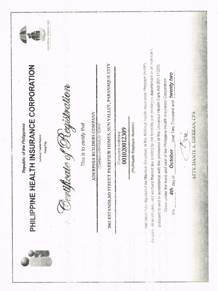 Philhealth Certificate of Registration | PDF