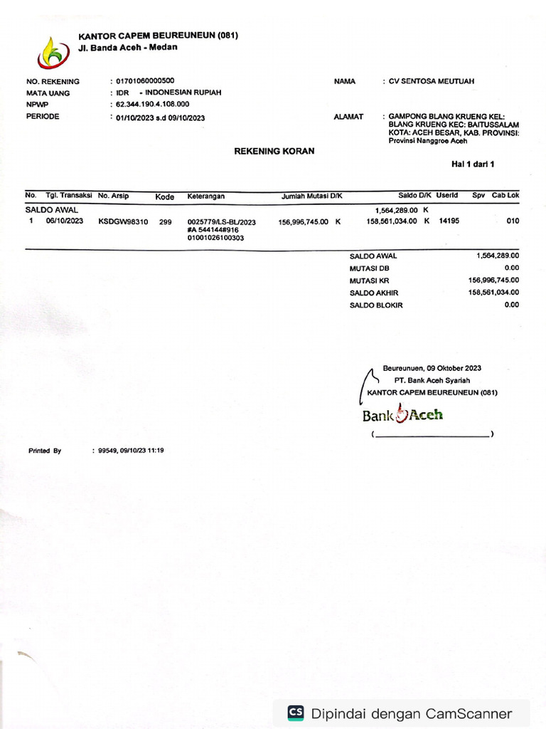 10 - Rek CV. Sentosa Meutuah | PDF