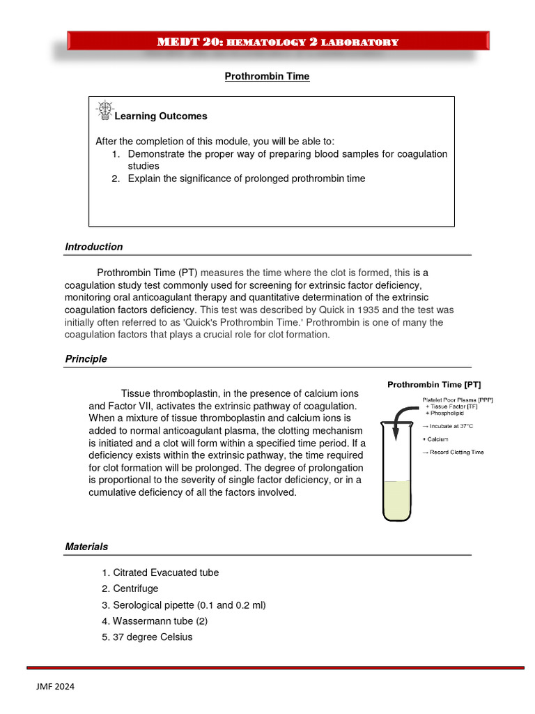 Prothrombin Time Testing in Hematology | PDF | Coagulation | Vertebrates