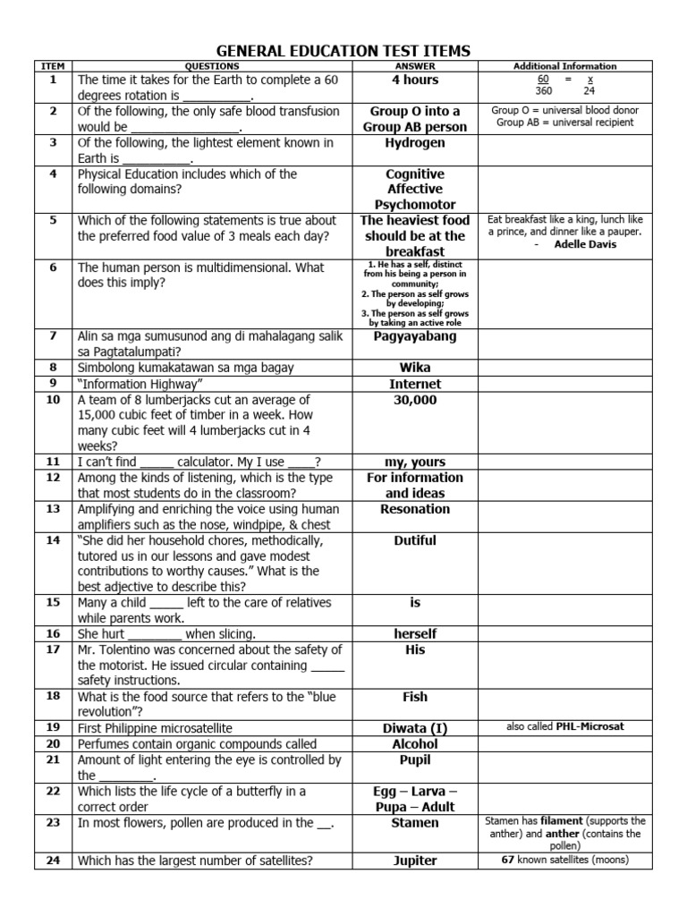Gen ed test items pdf cell biology 