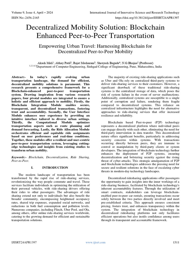 Blockchain for Decentralized Mobility Solutions | PDF | Peer To Peer ...