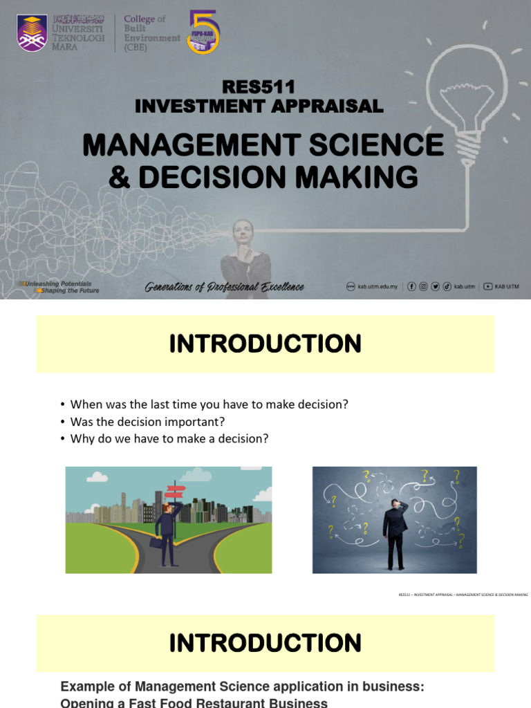 Investment Appraisal in Management Science | PDF | Decision Making ...