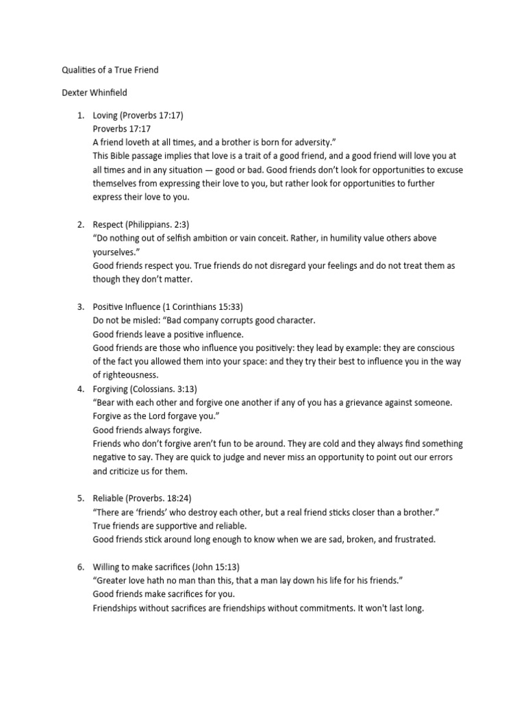 Qualities of A True Friend | PDF | Religious Belief And Doctrine