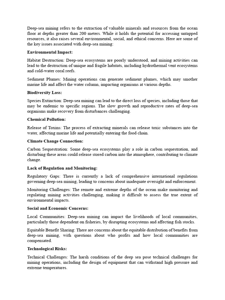 Deep-Sea Mining: Environmental Concerns | PDF | Deep Sea | Mining