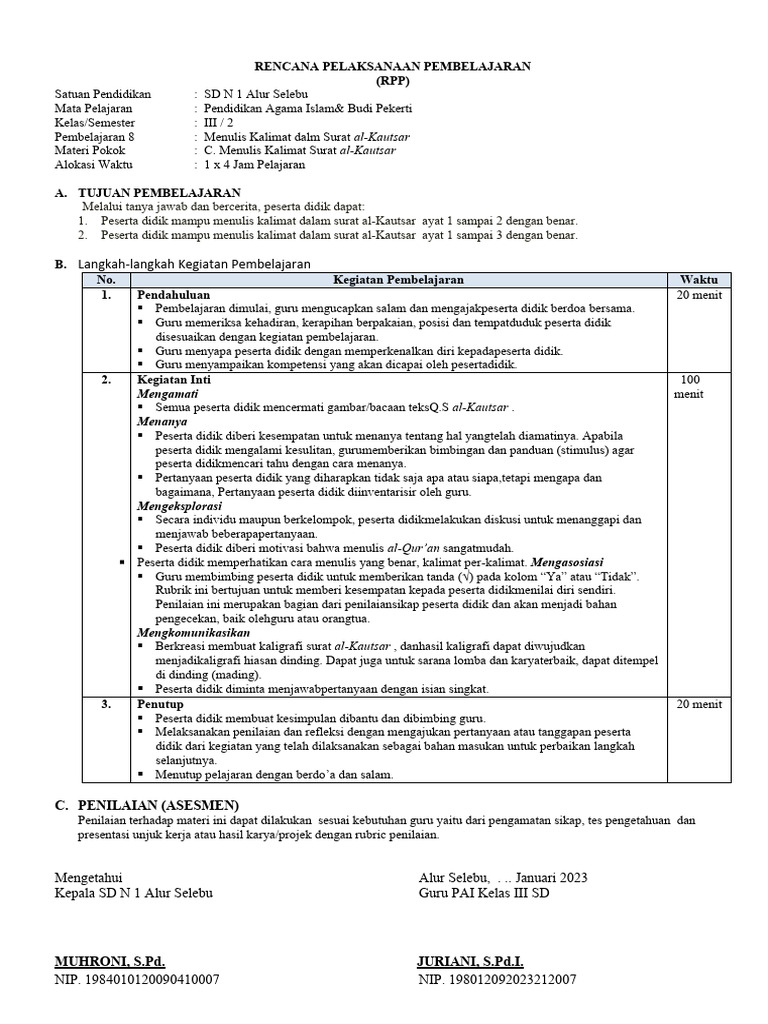 5 Rpp 1 Lembar Pai Kelas 3 Sem 2 Www Kherysuryawan Id Pdf