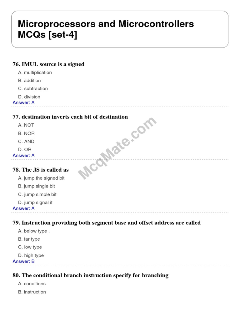 Microprocessors MCQs Set 4 | PDF | Computer Science | Computer Architecture