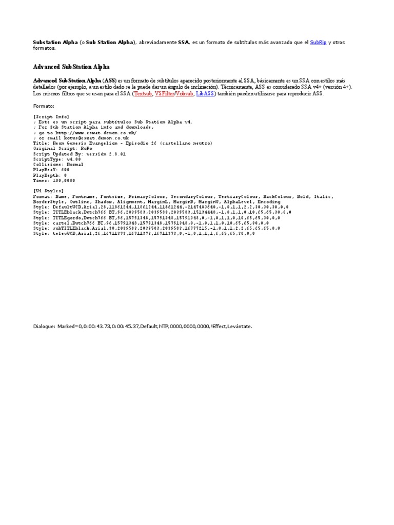 Formato Advanced SubStation Alpha (ASS) | PDF