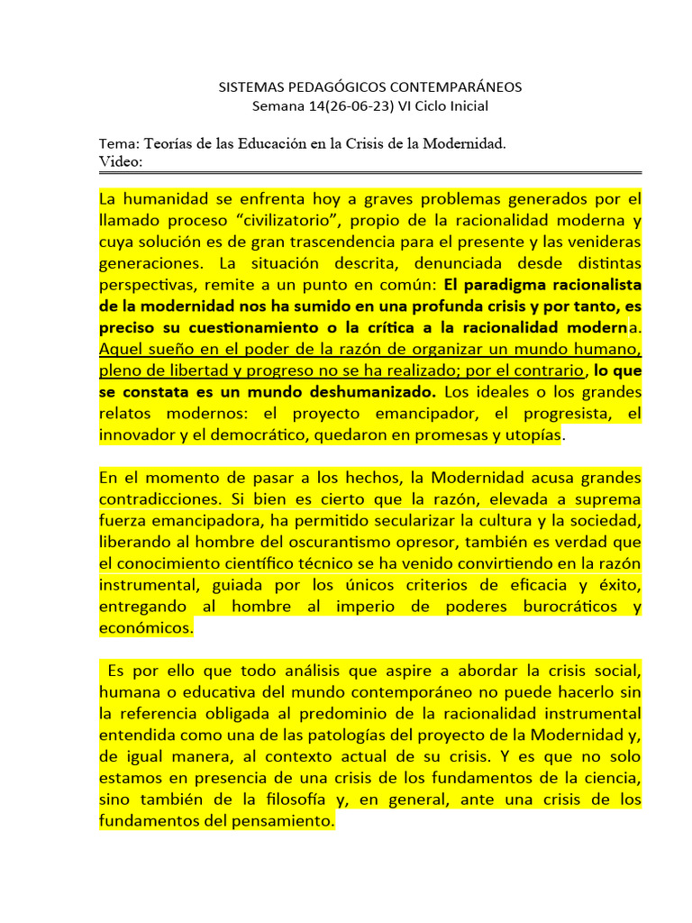 Teorías de La Educación en La Crisis de La Modernidad | PDF ...