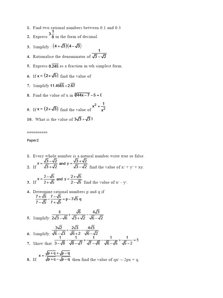 Rational and Simplification Problems | PDF