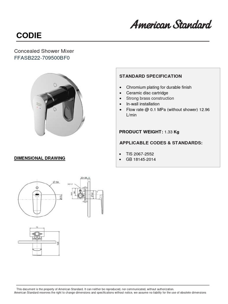 Voda Ecomix Shower Mixer Specs | PDF