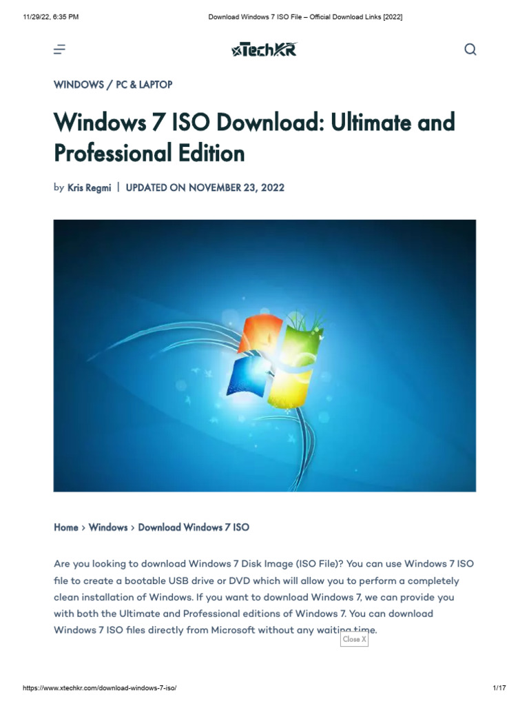 Windows 7 Ultimate 64Bit (X64) and 32Bit (X86) Free Download ISO Disc