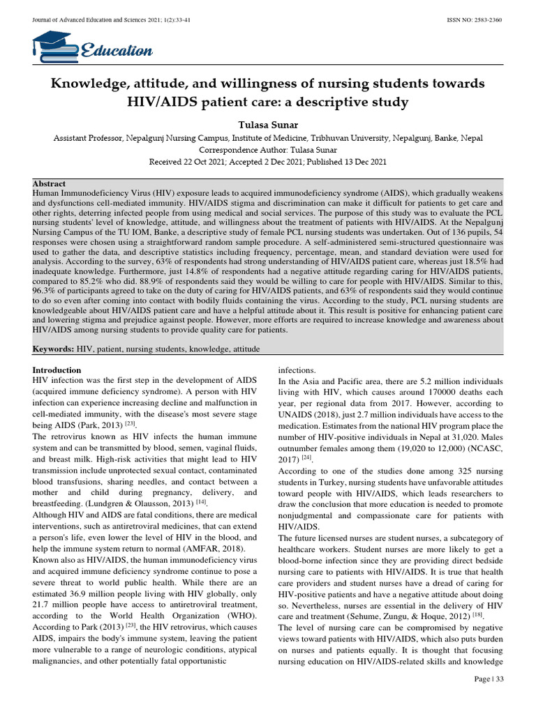 Knowledge, Attitude, and Willingness of Nursing Students Towards HIV ...