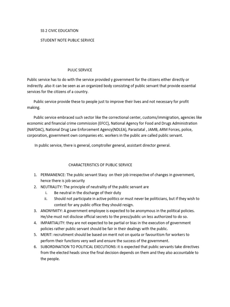 6523 Ss 2 Civic Education Note Public Service PDF Civil Service