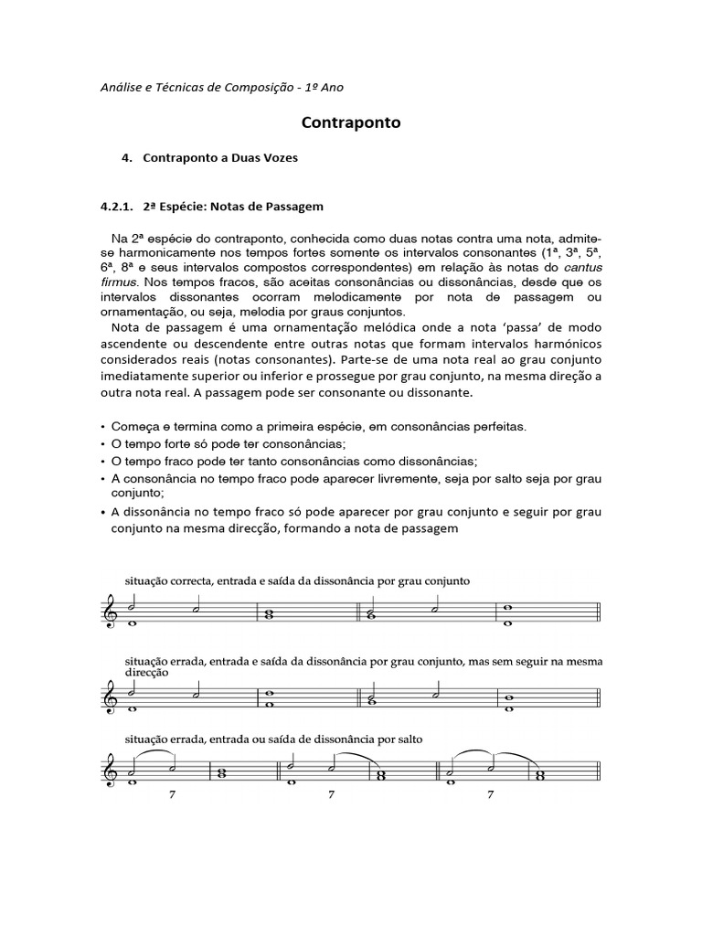 Contraponto a Duas Vozes: 2ª Espécie | PDF | Musicologia | Composições ...