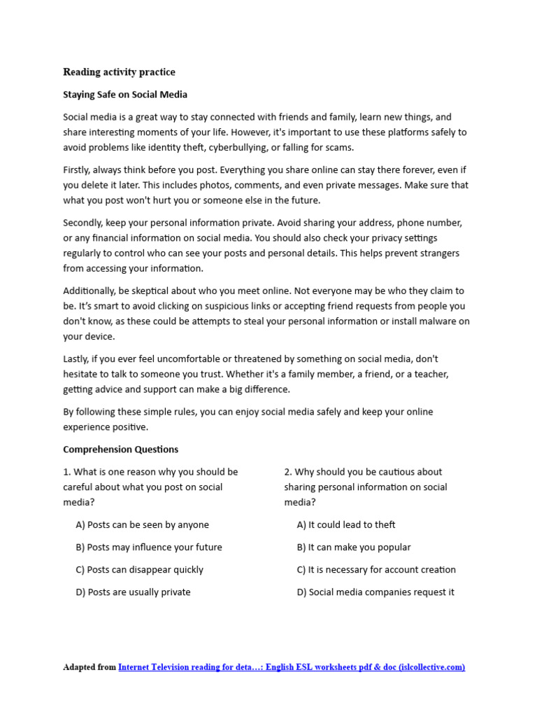 Staying Safe On Social Media Pdf Social Media Popular Culture