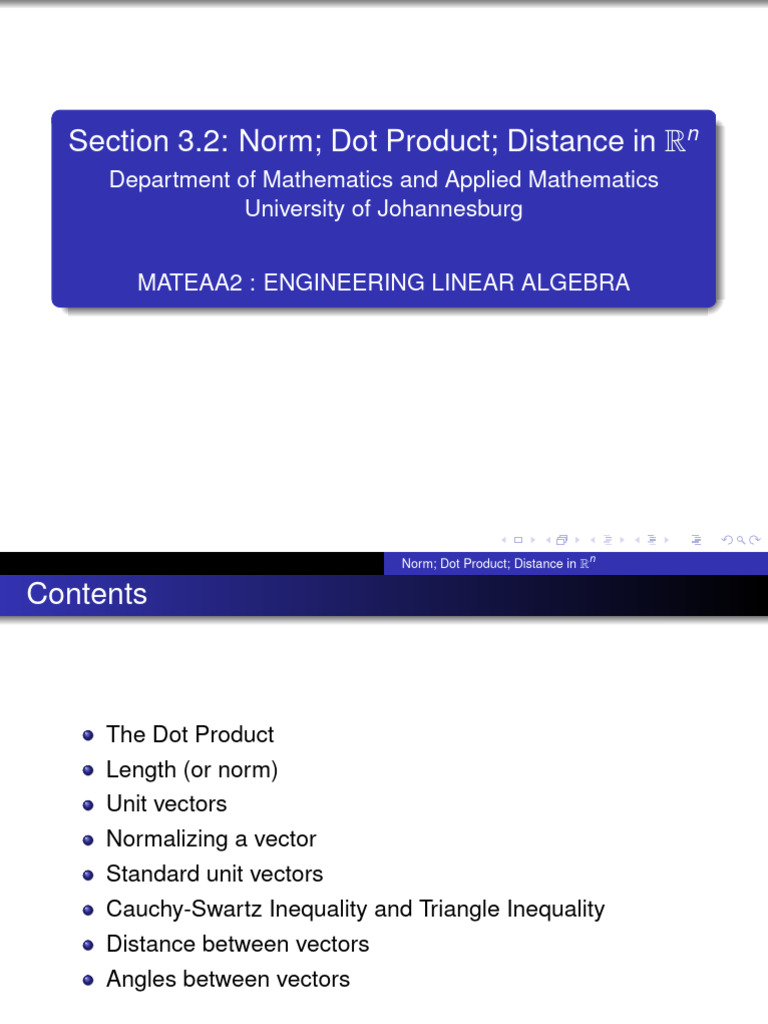 Dot Product and Norm in Rn | PDF | Norm (Mathematics) | Vector Space