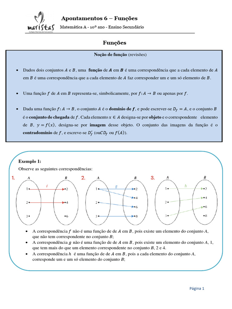 Apontamentos 6 - Funcoes-Parte 1 | PDF | Função (Matemática) | Domínio ...