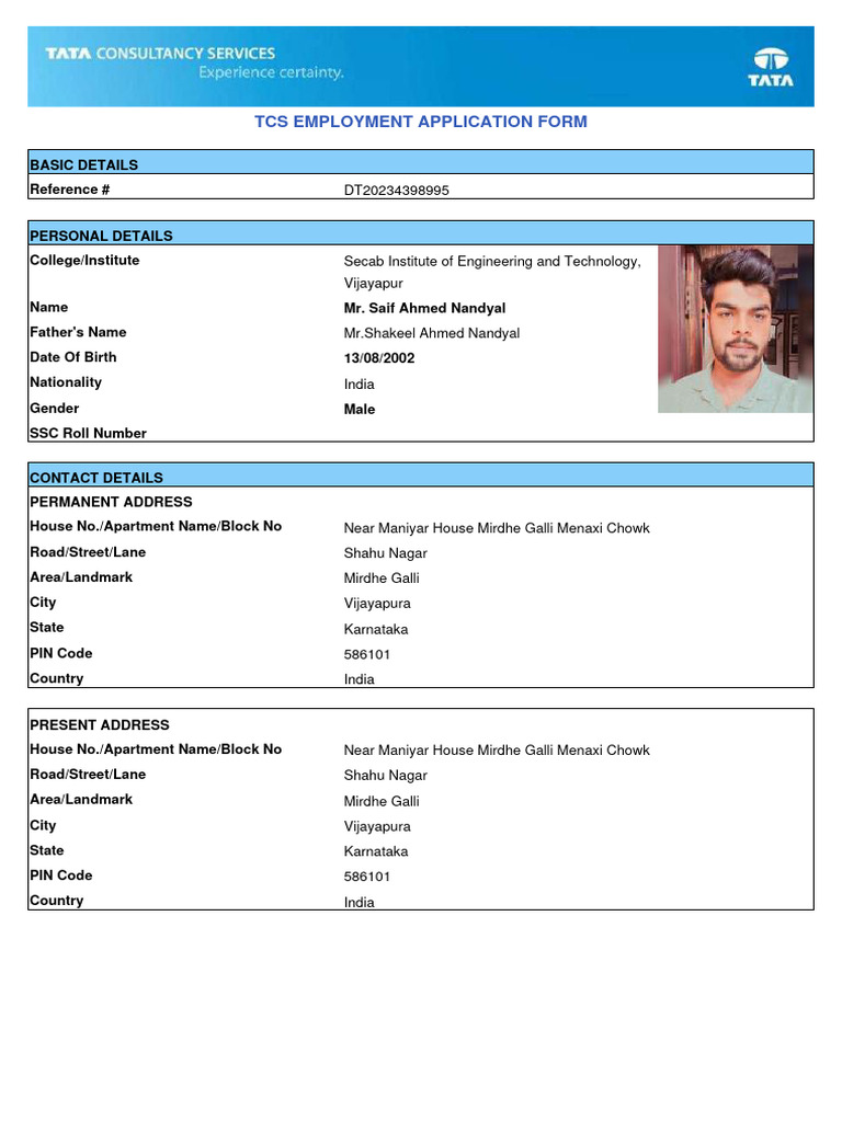 TCS Employment Application Form | PDF | Government | Public Law