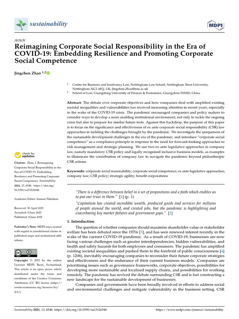 Sustainability 13 06548 | PDF | Corporate Social Responsibility ...