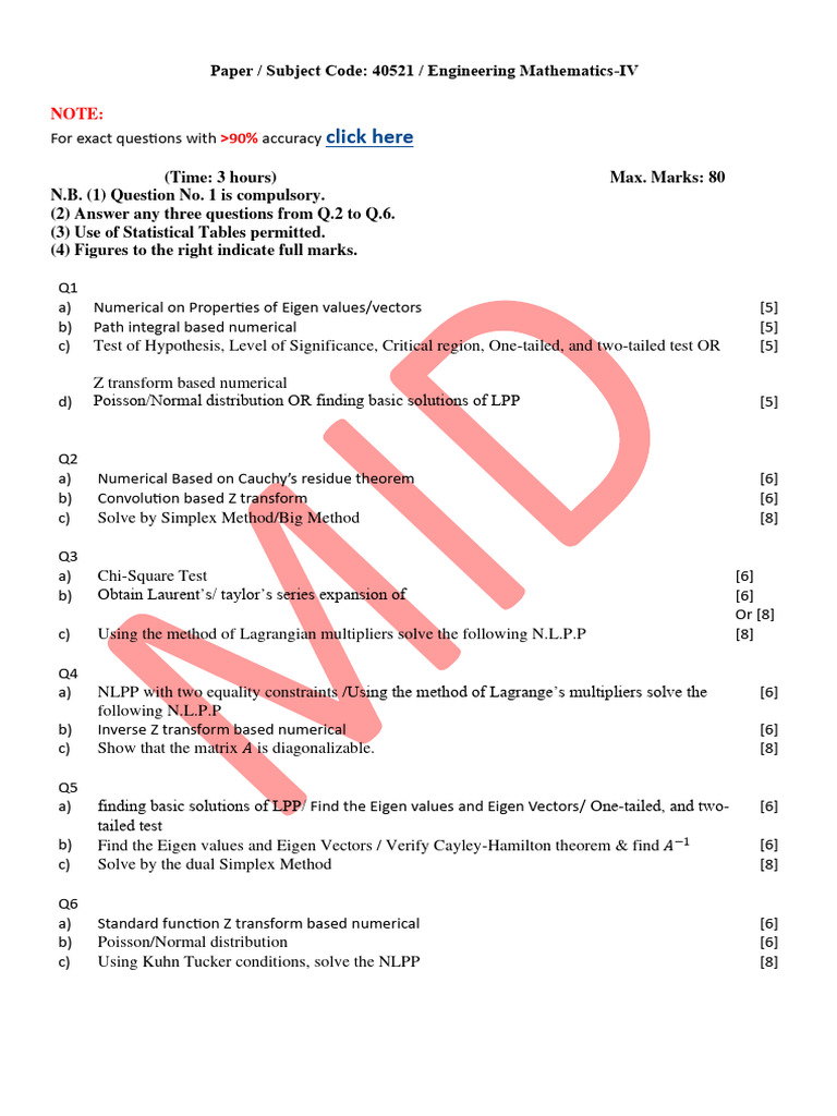 Mid M4 Model Paper Pdf Eigenvalues And Eigenvectors Normal