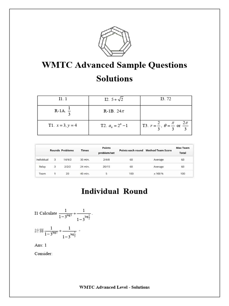 WMTC Advanced Level Solutions | PDF | Mathematical Objects | Mathematics