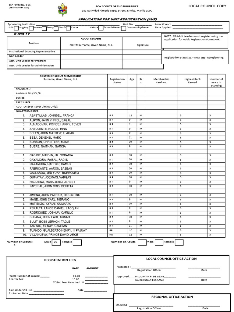 Boy Scouts Philippines Unit Registration Form | PDF | Youth Movements ...