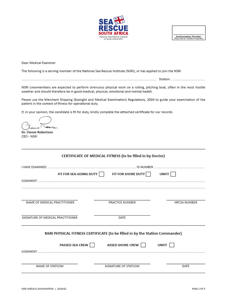 NSRI Volunteer Medical Form - 2019 | Download Free PDF | Cough ...