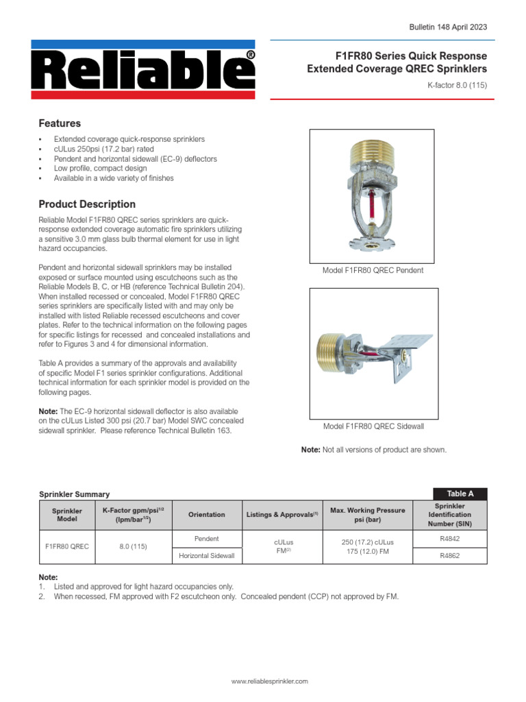 F1FR80 Extended Coverage Sprinklers | PDF | Fire Sprinkler System ...