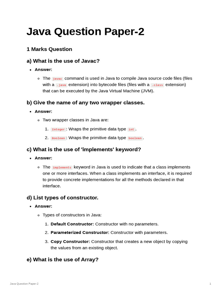 Java question paper 2 pdf method computer programming