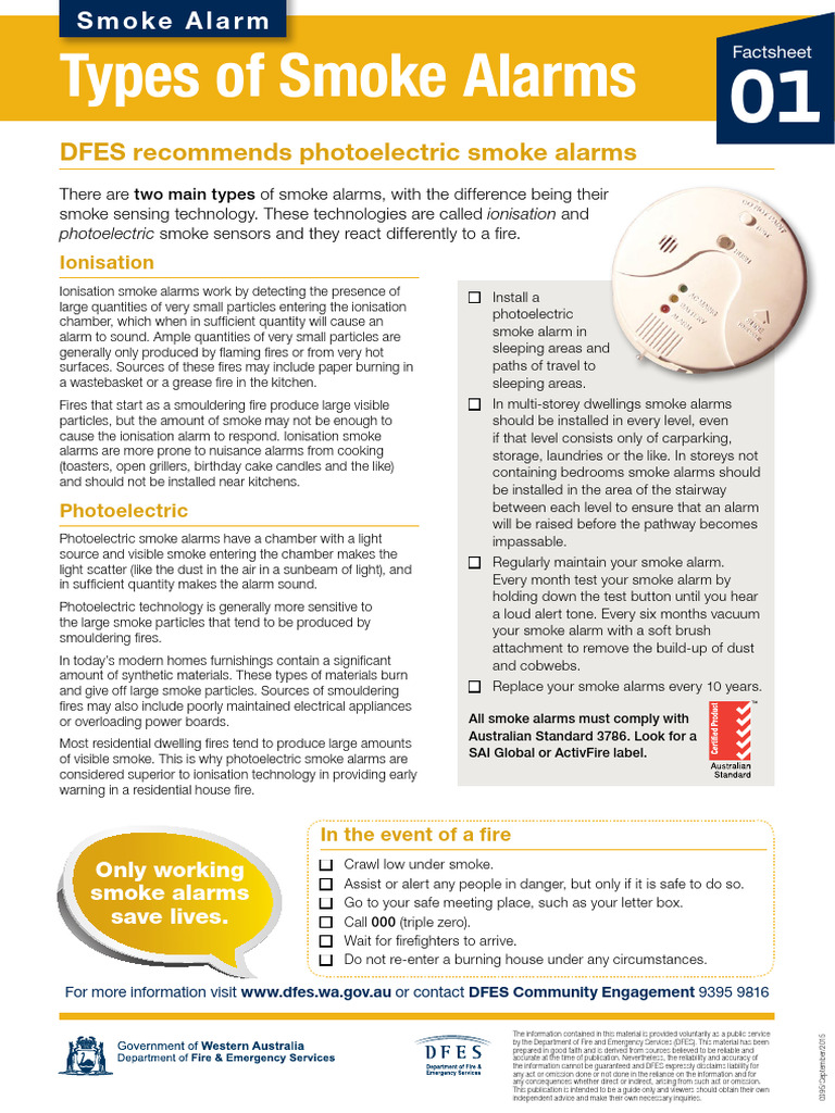 DFES Smoke Alarm Fact Sheet1 Types of Smoke Alarms PDF Smoke Fires