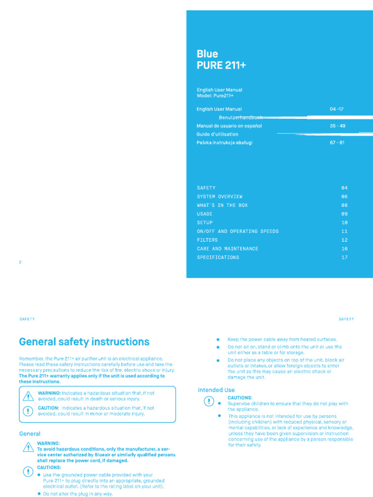 Blueair air filter users manual pdf