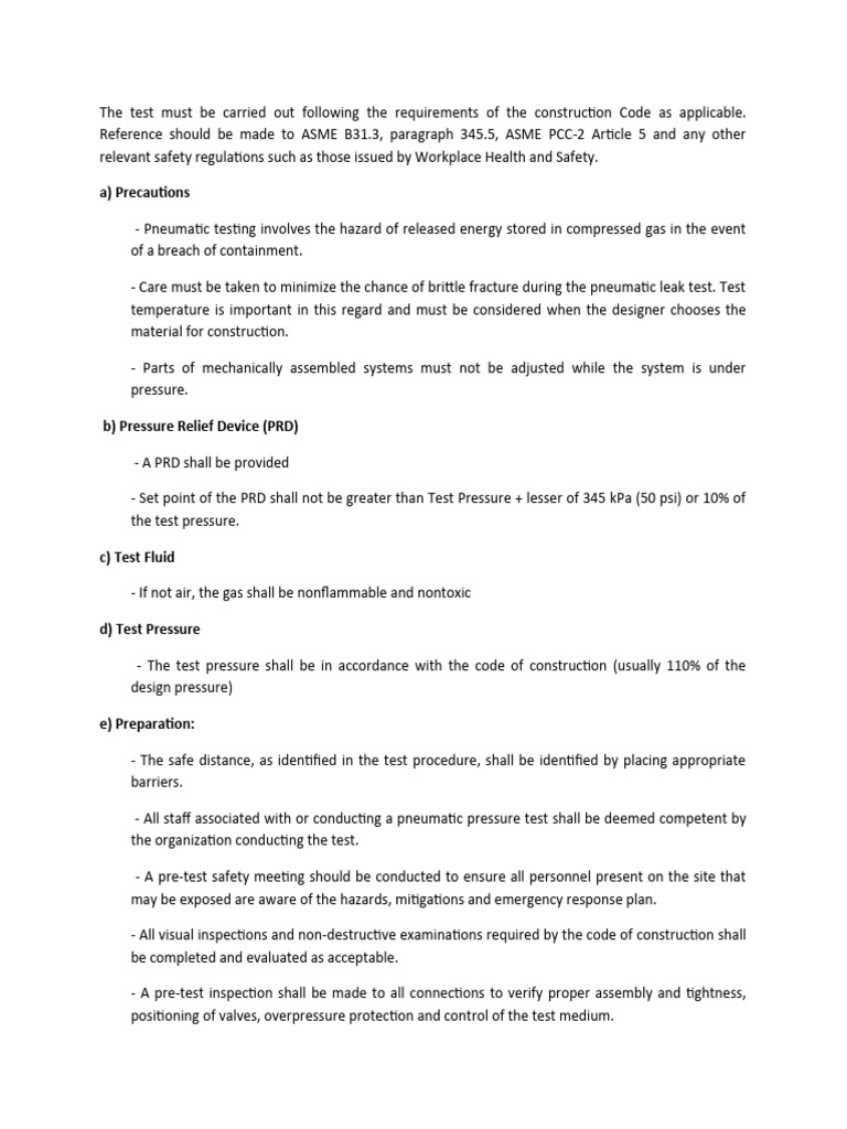 Pneauematic Test Requirements | PDF | Leak | Pressure