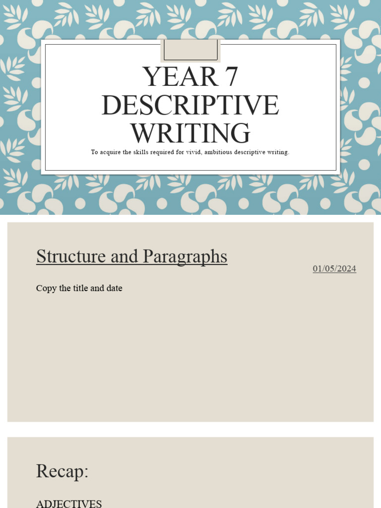 Year 7 Descriptive Writing Guide | PDF | Human Communication ...