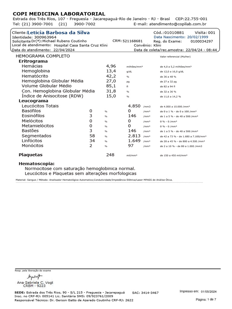 Resultados de Exames Laboratoriais COPI | PDF | Colesterol ...