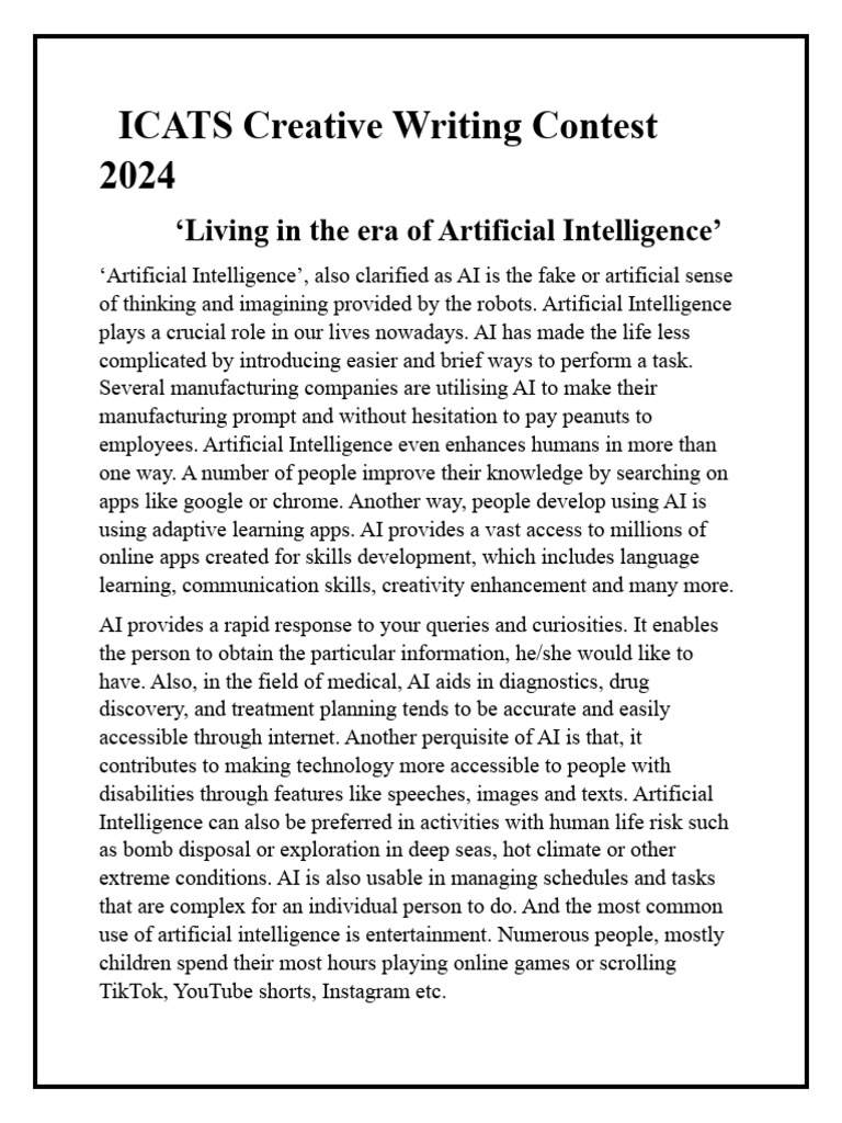 ICATS Creative Writing Contest 2024 PDF Artificial Intelligence Intelligence (AI) & Semantics