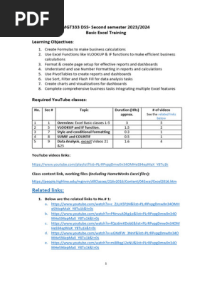 Basic Excel Training for MGT333 DSS 2nd Semester 23-24