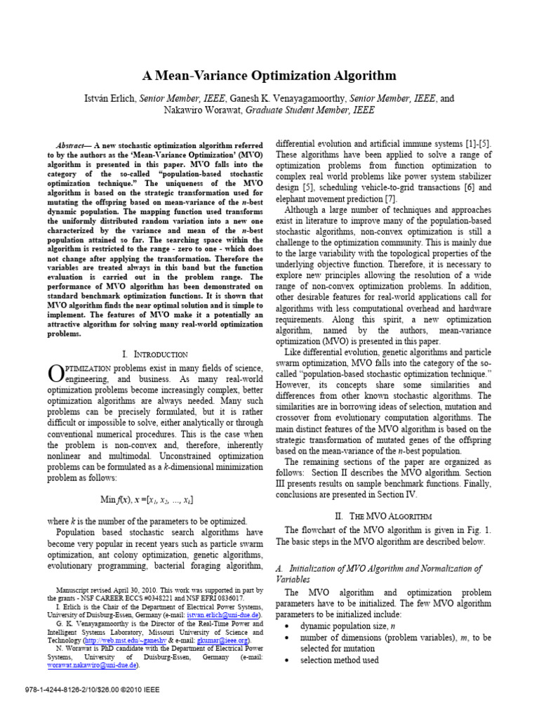 Mean-Variance Optimization Algorithm | PDF | Mathematical Optimization ...