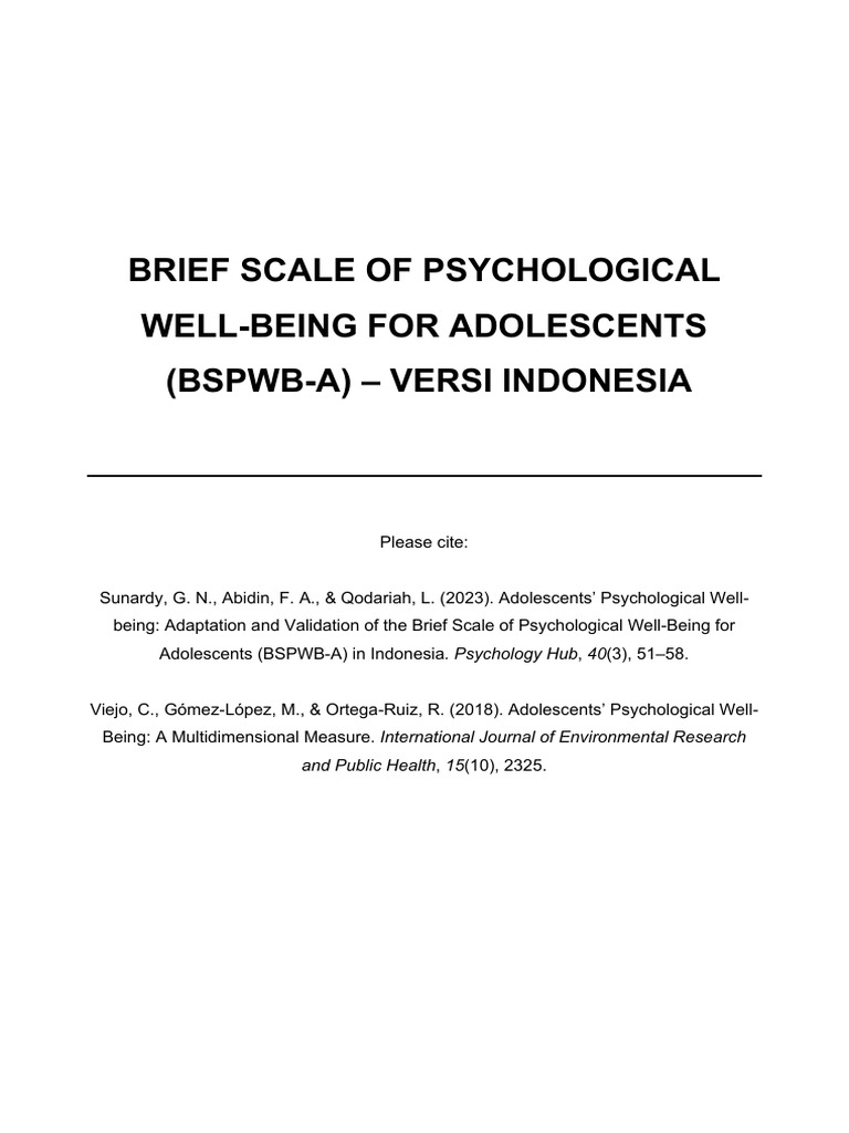 Skala Kesejahteraan Psikologis Remaja | PDF