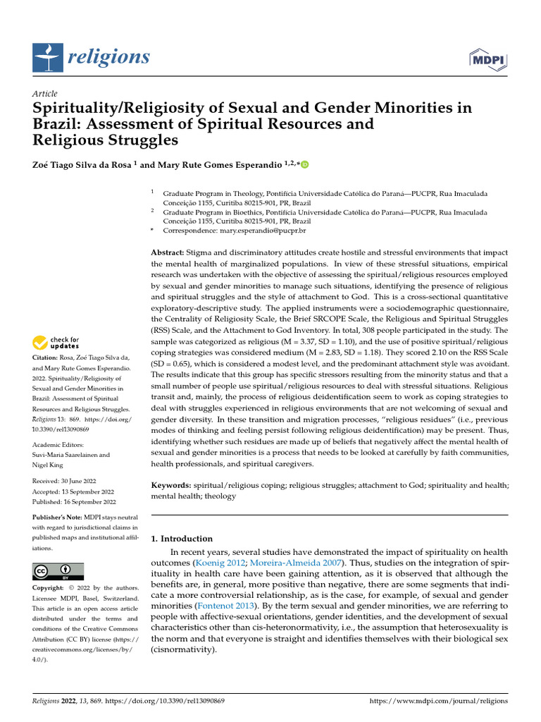 SpiritualityReligiosity of Sexual and Gender Minor | PDF | Attachment ...