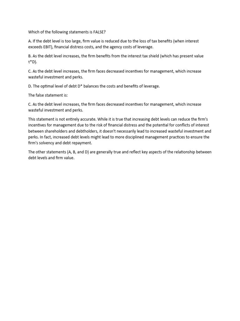 Identifying False Statements on Debt Levels | PDF