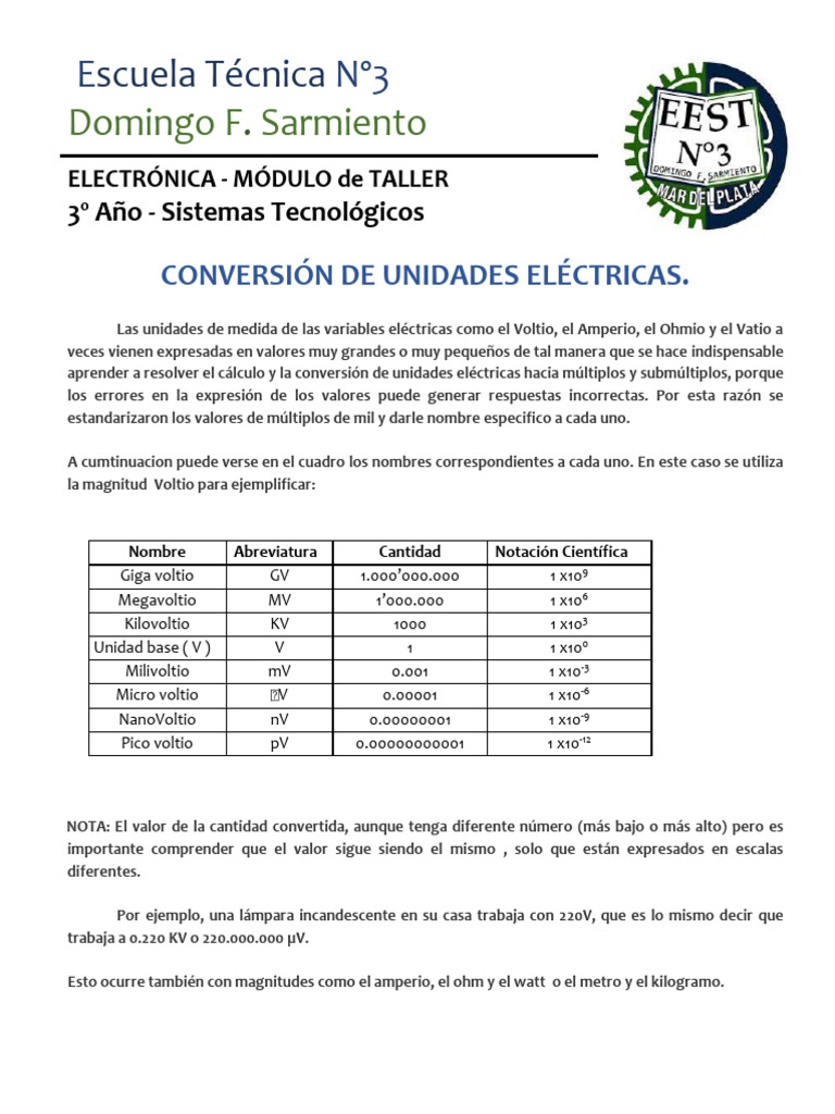 Módulo Electrónica - CONVERSION de UNIDADES | PDF | Kilogramo | Voltio