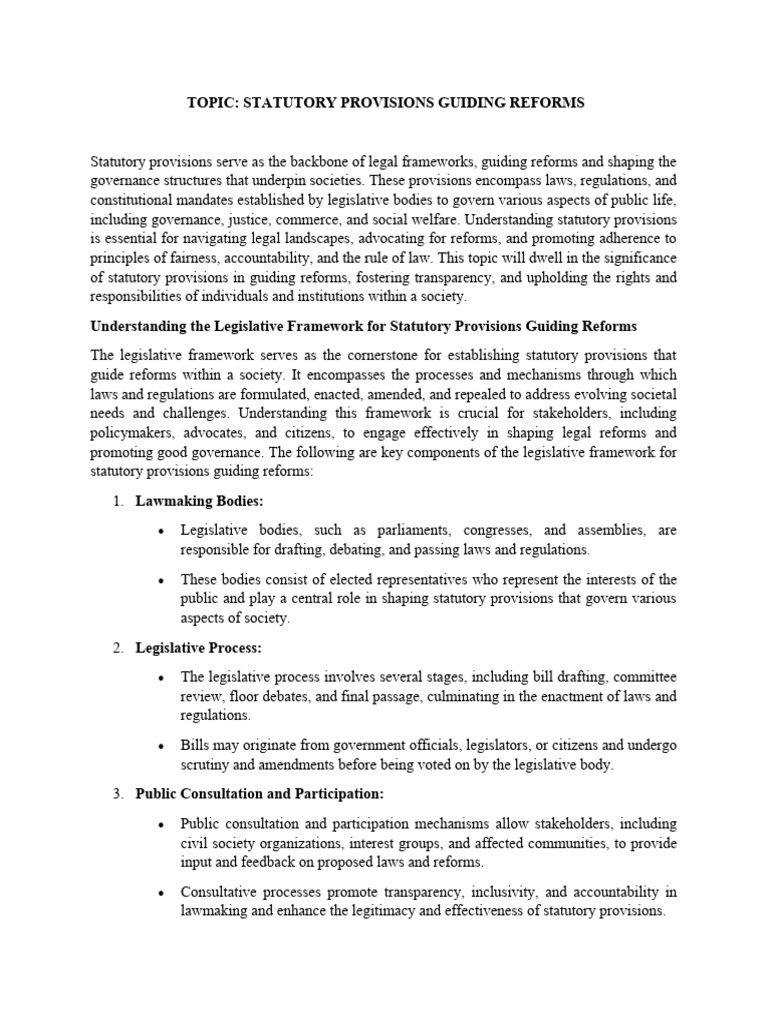 Statutory Provisions for Legal Reforms | PDF | Governance | Policy