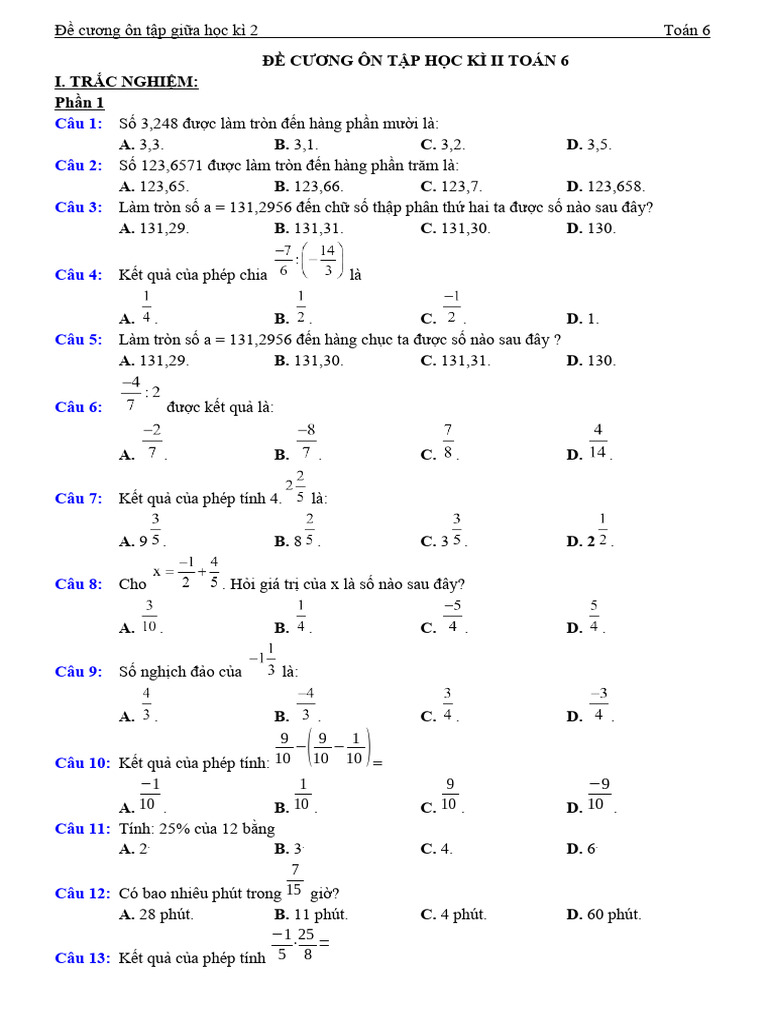 Gui de Cuong On Tap Gi A HK2 Toan 6 Nam 2024 | PDF