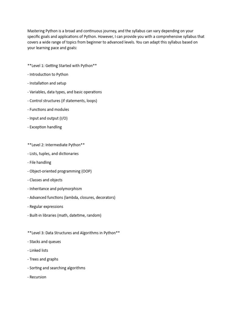 Python Syllabus | PDF | Python (Programming Language) | Library (Computing)
