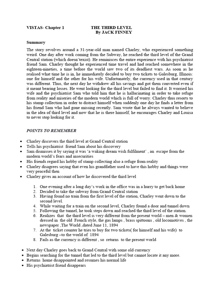 THE THIRD LEVEL - Notes & Questions and Englsuh Class 12 | PDF