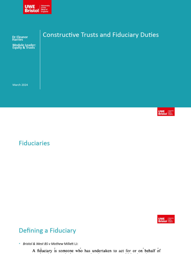 Fiduciary Duties and Constructive Trusts | PDF | English Trust Law ...