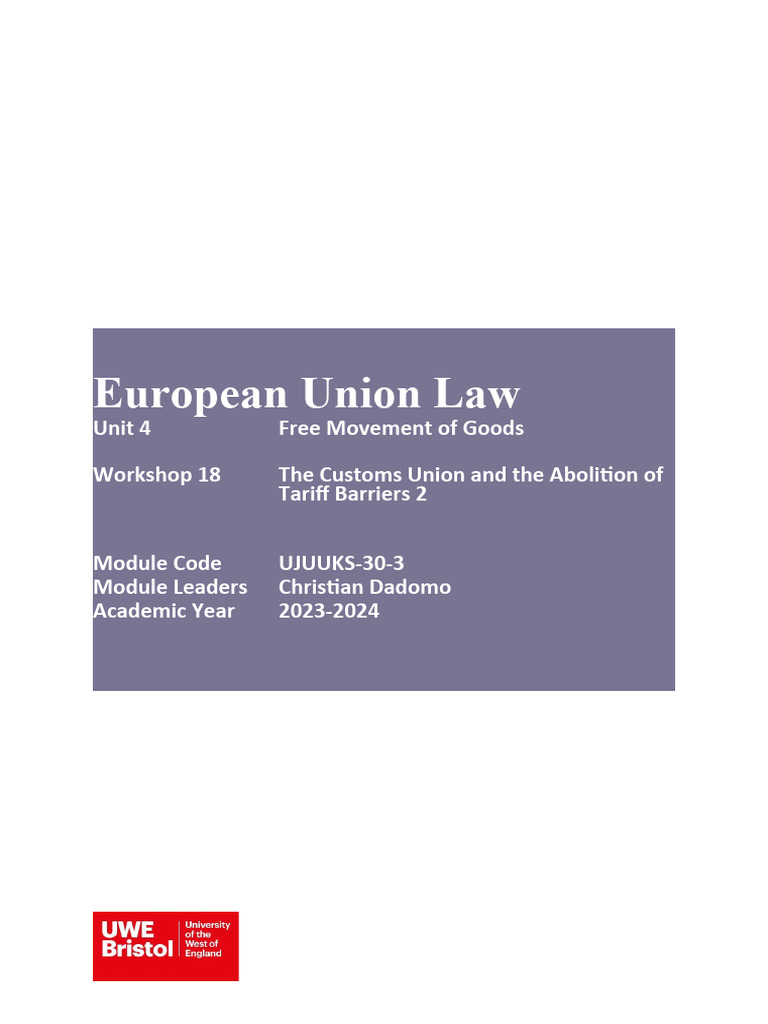 EU Law: Customs Union & Tariffs | PDF