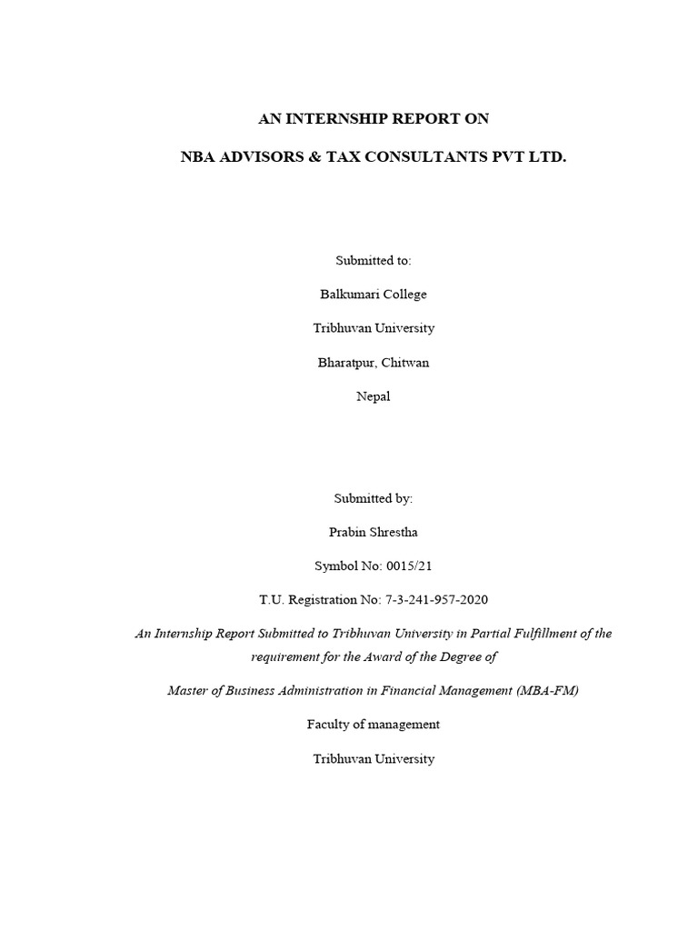 Internship Report: NBA Advisors & Tax Consultants | PDF | Audit | Taxes